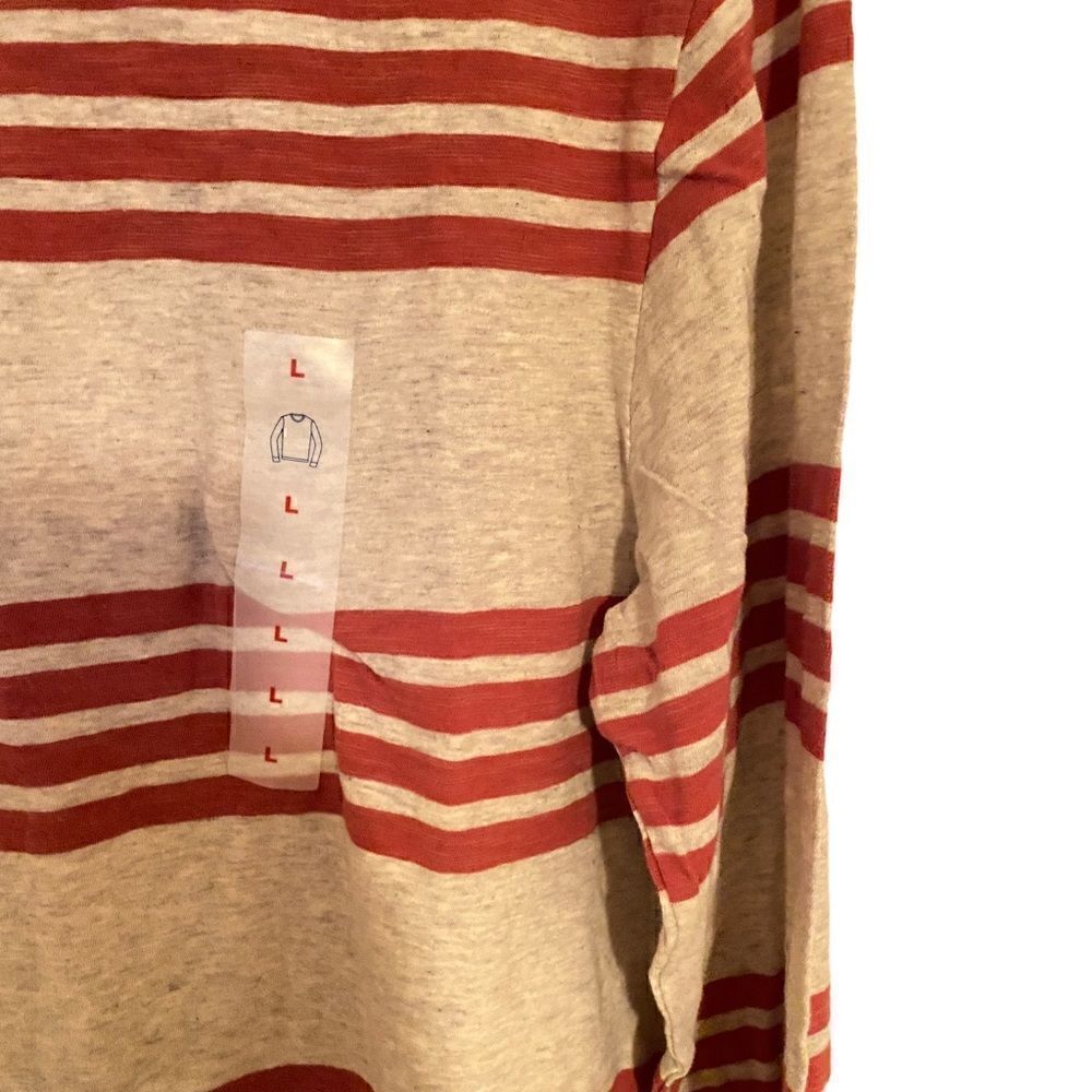 Old Navy NEW Large long sleeve Tshirt crew neck striped red gray - Picture 2 of 7
